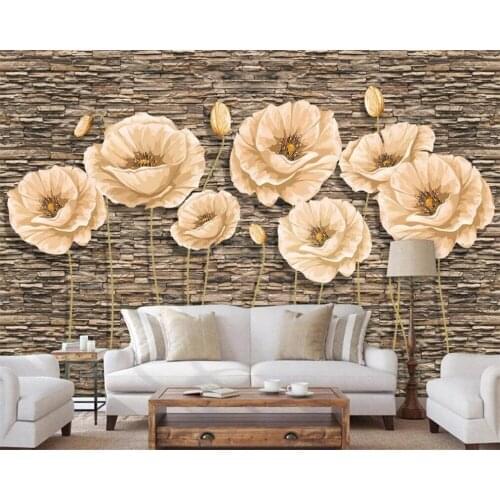 Custom 3D wallpaper mural retro brick wall poppies 3D stereo bedroom living room sofa background wall paper mural