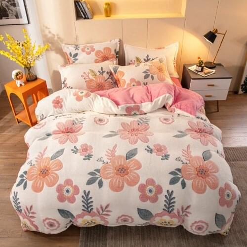 Flowers Pink Winter Flannel Quilt Cover 1pcs Soft Warm Coral Fleece Comforter Cover Thickening Warm Duvet Bedding Cover