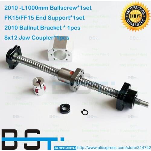 SFU2010 Rolled Ballscrew 1000mm + FK15 FF15 End Support + 2010 Nut Bracket + 8x12mm Jaw Flexible coupling for CNC DIY Built