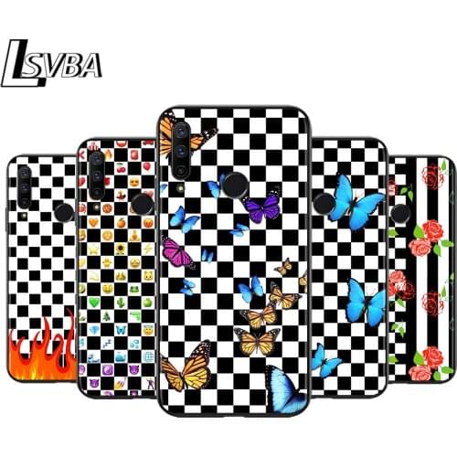 Checkerboard Black White for Huawei Honor 30 20S 20 10i 9S 9A 9C 9X 8X 10 9 Lite 8A 7C 7A Pro Phone Case Black Cover
