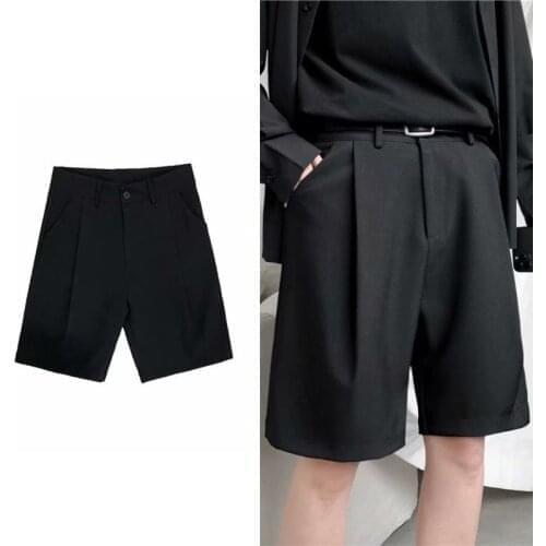 Summer Casual Shorts Mens Fashion Solid Color Business Shorts Men Streetwear Wild Loose British Style Suit Shorts Men