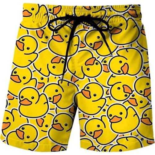 Mens Womens Shorts 3D Printing Swimming Trunks Hip Hop Fun Breathable Fitness Pants Summer Little Yellow Duck Beach Pants