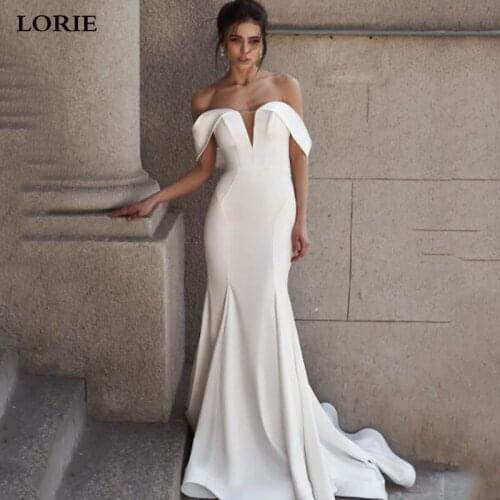 LORIE Smiple And Clean Mermaid Wedding Dresses Elegant Satin Bridal Gowns Vestido De Novia Off The Shoulder County Wedding Gowns