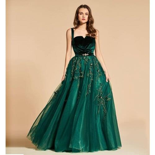 Tanpell vintage evening dress straps beading velvet floor length a line gown women prom custom formal long evening dresses