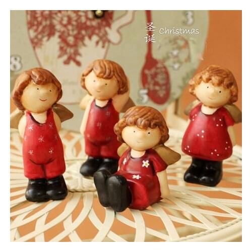 Red Angel Decoration Furnishing Marriage Room Home Decor Resin Christmas Gifts Angels Wedding Gift Small Statuette Doll 4pcs/Set