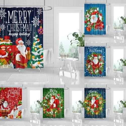 Waterproof Shower Curtain Christmas Decoration Polyester Bathroom Curtains Santa Screen Curtain Decor Bathroom Accessories
