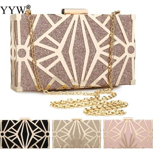 Summer Evening Bag Zinc Alloy Geometric Hard-Surface Box Crossbody Shoulder Bags For Women 2019 Gold Gothic Crystal Bolso Mujer