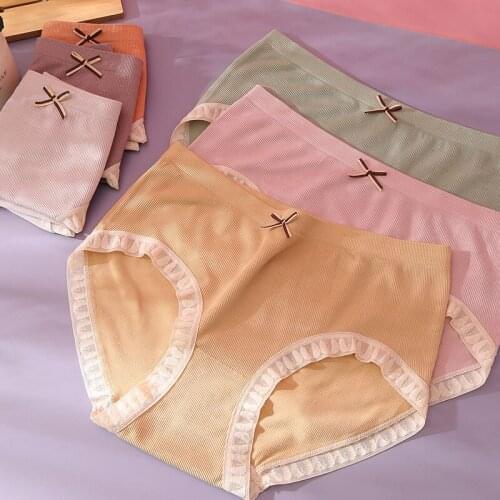 Womens Seamless Soft Underwear Summer Breathable Middle Waist Bow Panties Girls Modal One Piece Briefs Panties