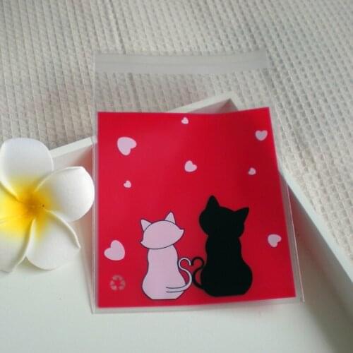 100pcs Lovely Cat Party Cookies Biscuits Bags Self-adhesive Wedding Cellophane Bag Cake Candy Gift Bags