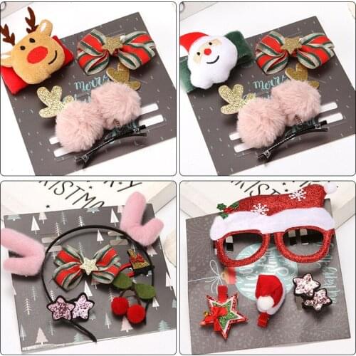 3pcs/4pcs Box Cartoon Adult Kids Christmas Headbands Hairclip Wristband Glasses Frame Set Cartoon Xmas Hair New Year Party Decor