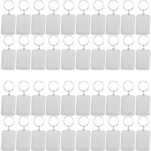 40pcs/pack Clear Blank Keyrings Rectangle Photo Holder Keychain, 38x25mm