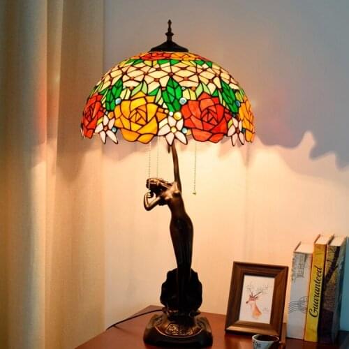 40cm large rose led table lamp Tiffanys stained glass villa living room bedroom bar porch Goddess of girl decorative desk lamps