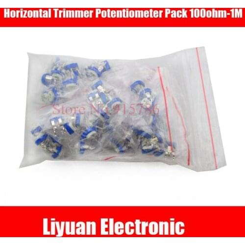 65Pcs Horizontal Trimmer Potentiometer Pack 100ohm-1M Trimmer Resistors Package Variable Adjustable Resistance Blue/White