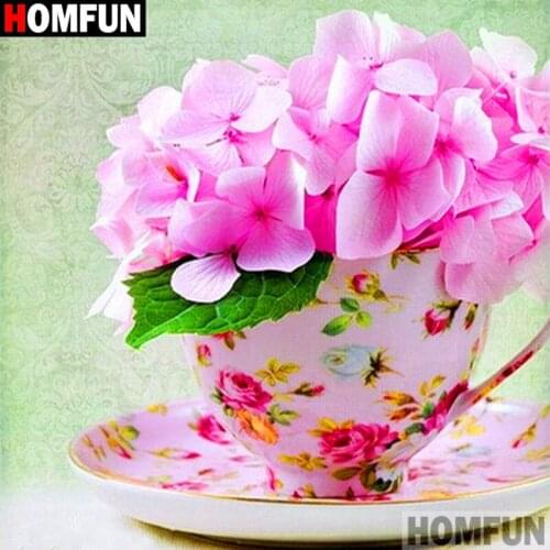 HOMFUN Full diamond Painting "Cup flowers" Resin Drill Embroidery 5D Diy Diamond Painting Handmade Cross Stitch gift A16798