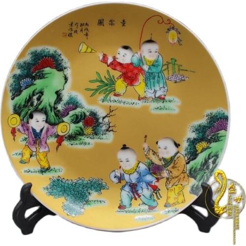 Free shipping antique collection Jingdezhen ceramic pastel baby play picture set the living room decoration decoration proprei