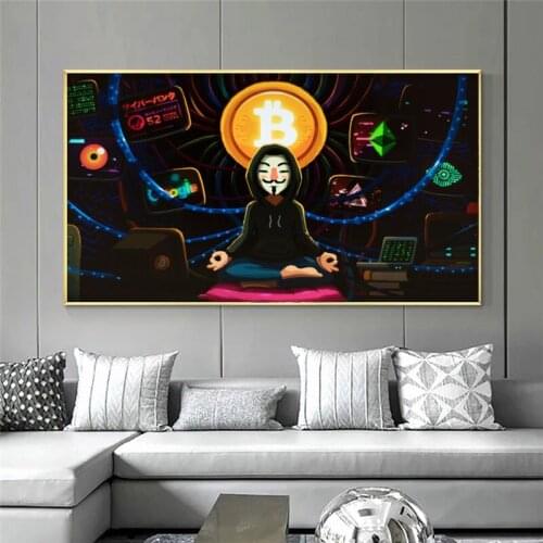 Bitcoin Anonymous Meditation Creativity Art Painitngs on The Wall Art Posters and Prints Modern Artwork Pictures Home Decoration