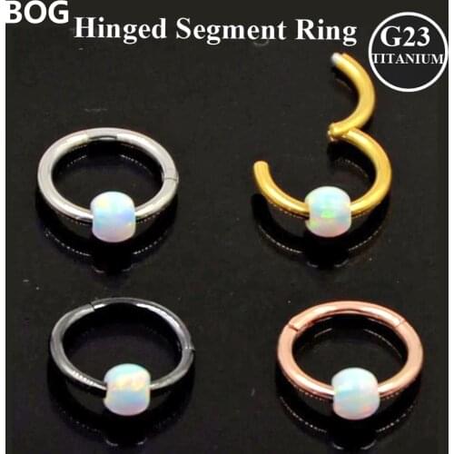 BOG-40PCS G23 Titanium Opal Stone Hinged Segment Ring Septum Clicker Lip Nipple Ear Cartilage Tragus Helix Piercing Body Jewelry