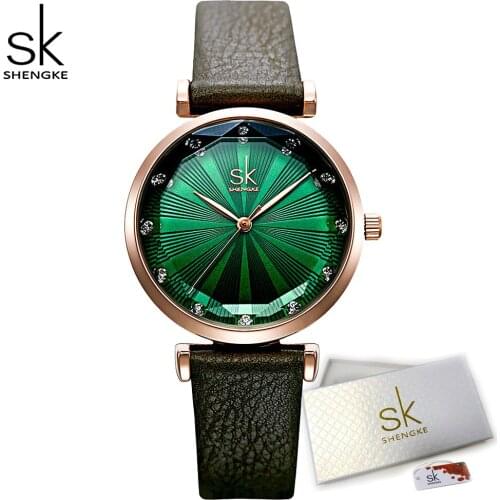Shengke Fashion Prism Dial Luxury Ladies Watch 3Colour Leather Watches For Women Quartz Watches Top Brand Clock Relogio Feminino