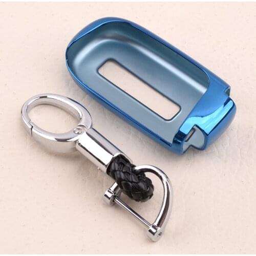 Car Blue Key Cover Case Fob Shell Holder Fit for Jeep Grand Compass Cherokee Dodge Dart Charger Journey Chrysler 300C Fiat 500X