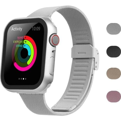 Case+Strap for Apple Watch 6 SE 5 4 3 2 Band 44mm 40mm 42mm 38mm Glass Metal Protector Cover Milanese Bracelet for iwatch Series
