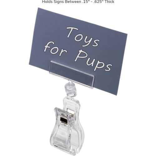 3.75-in Clip-on Sign Holder for 1/16" Cardstock, Fits 1-in Edges Supermarket Plastic Rotatable Price Tag with Clip