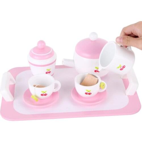 Childrens wooden kitchen simulation toys mini coffee tea set DIY wooden afternoon tea childrens toys boys and girls gifts