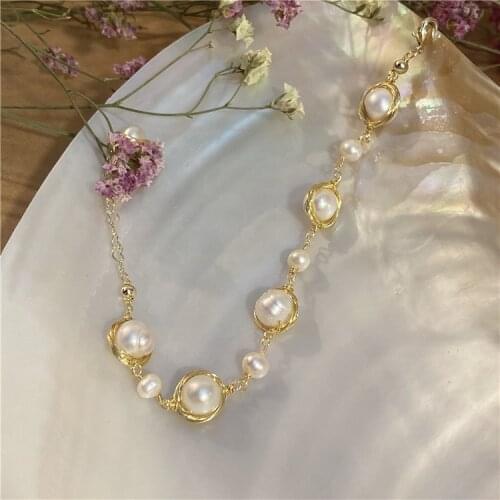 Design sense light luxury jewelry handmade woven Baroque Aurora pearl bracelet INS style high sense vintage jewelry