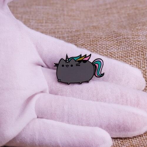 Lovely Fat Cat With Colorful Hair And Tail Enamel Pin Cute Cartoon Pretty Brooch For Lapel Coat Scarf Sweater Badge