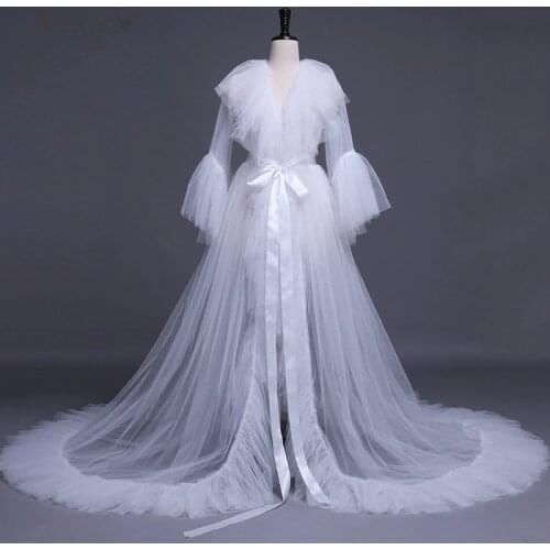 Women Wraps Lady Sleepwear Custom Made V Neck Long Sleeves Women Bathrobe Sheer Nightgown Robe Prom Bridesmaid Shawl