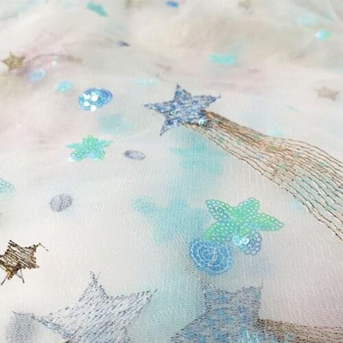 Quality gauze fabric Starry sky embroidery sequins tissu High grade evening dress childrens dress tissus