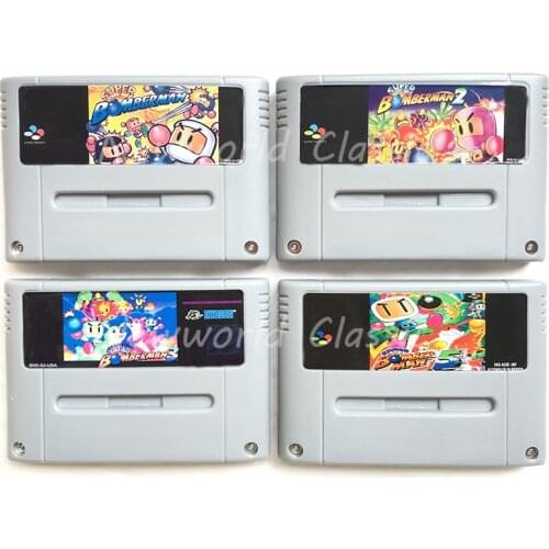 Super Bomberman Series 1 2 3 4 5 for 16 Bit Video Game Cartridge Compilation Card for EUR/PAL Version Game Console