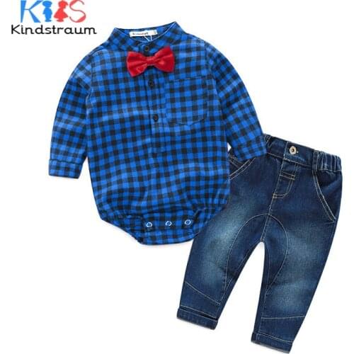 Kindstraum Baby Boys Clothing Sets Gentleman Suits 2pcs Plaid Shirt Rompers+Jeans Toddler Kids Casual Party Wedding Wear, MC941