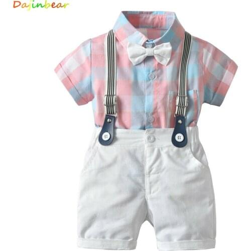 Baby Summer Clothing Infant Kid Baby Boy Clothes Sets Formal Tuxedo Gentleman Suit Plaid Romper Overall Pants Outfits 6M-4T