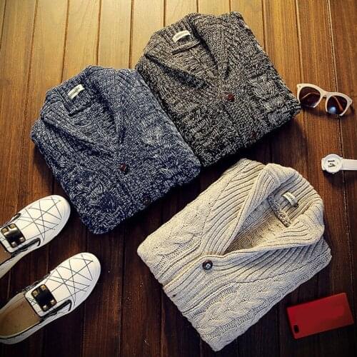 Twist Flower Sweater Men Autumn Winter Solid Striped Casual Warm Mens Cardigan Ribbed Hem Knitted Oversized Cosy Streetwear