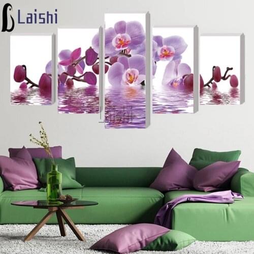 5pcs Full square Circular Diamond DIY Diamond Painting butterfly orchid flower Embroidery beads Cross Stitch Home Decor set