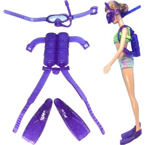 NK One Set Doll Diving equipment Accessories Plastic oxygen tank Swimming Glasses Feets For Barbie Doll Girl Birthday Gift DZ