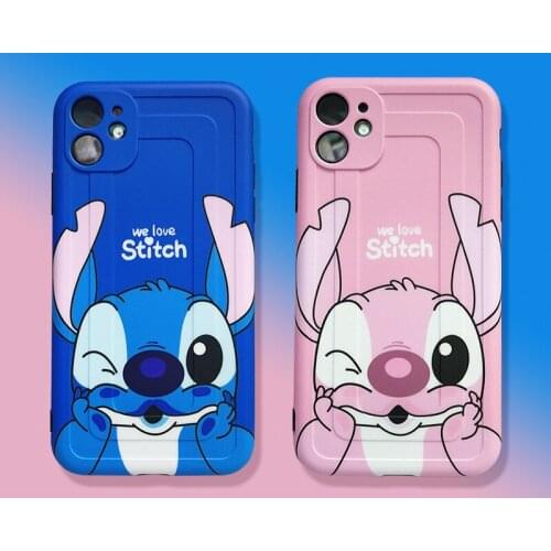New Disney Stitch Cartoon Couple Mobile Phone Shell Anti-fall Soft Shell for Iphone 7 8Plus X Xr Xs Max 11 12 Promax 12 Mini