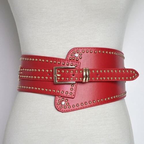 New Popular Waist Cover European And American Fashion Belt Women Rivet Elastic Pin Buckle Wide PU Wide Belt elastic catwalk