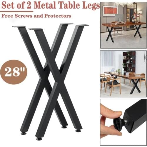 2pcs 28 Inch Industrial Steel Table Legs X-Shape Frame Furniture Legs Stand Feet Metal Table Desk Leg Anti Scratch Floor Pads