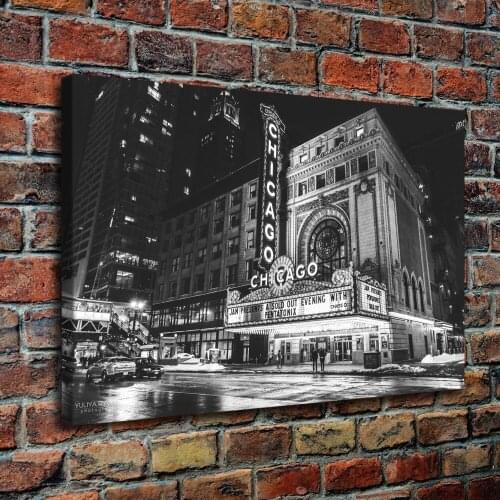 Office Wall Art Frame 1 Piece Canvas Painting Black And White City Retro Pictures Prints Room Chicago Theater Poster Home Decor
