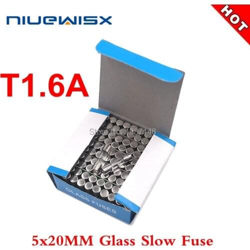 100pcs/Box 5*20mm 1.6A 250V slow fuse 5*20 T1.6A 1600MA 250V Glass Fuse 5mm*20mm New and original