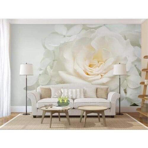 Custom 3D Mural Wallpaper Modern Simple White Rose Bathroom Backdrop Wall Decor PVC Waterproof Self-Adhesive Home Decor Stickers
