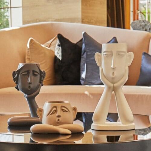 Nordic Resin Vases Abstract Figure Statue Crafts Adornment Flower Pot Flower Insert Desk Ornament yard & garden NJ72314