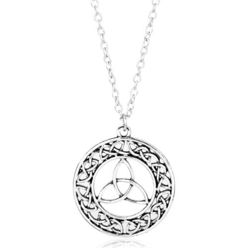 Triquetra Trinity Knot Pendant Necklace Colar Women Men Hollow Coin Pendant Necklace Amulet Jewelry