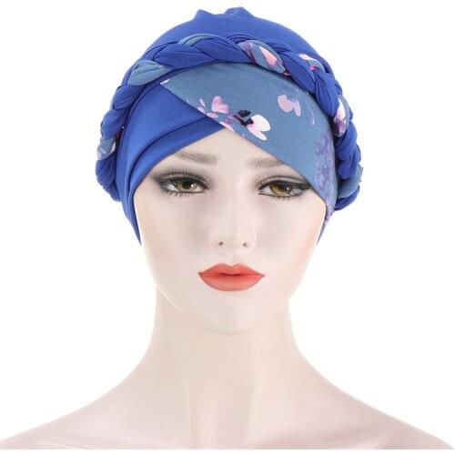 Muslim Women Braid Flower Bead Cross Silky Turban Hat Scarf Cancer Chemo Beanie Cap Headwear Head Wrap Hair Accessories