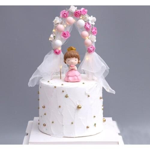 Unique Flowers Wedding arch cake topper birthday party baked cake inserted flag chiffon wedding cake toppers birthday decoration