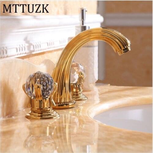 Vidric 3 piece Set Wash Basin Mixer luxury high quality brass gold plating crystal handle basin faucet sink faucet
