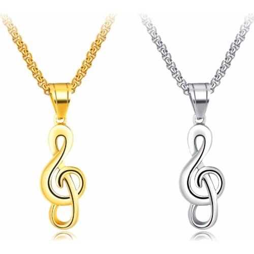 Stainless Steel Women Mens Necklace Chain Fashion Music notation Pendant casting 3mm 24 inch