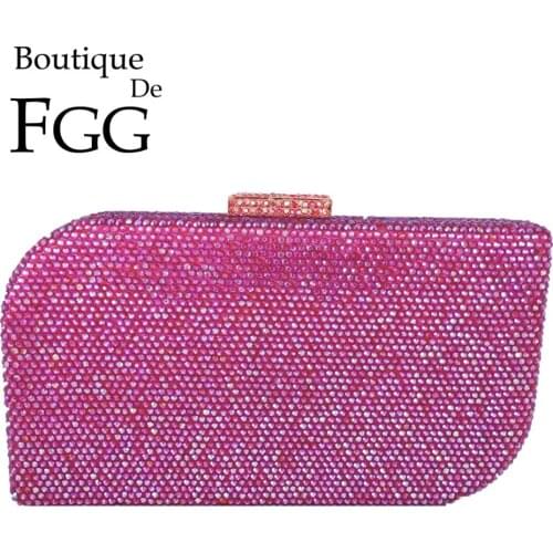Boutique De FGG Hot Pink Fuchsia Women Crystal Clutch Bags Evening Purses and Handbags