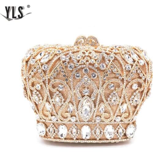 2019 New Gold Crown Shape Women Diamond Evening Purses Bolso Mujer Ladies Luxury Celebrity Party Bag Clutch Wedding Bridal